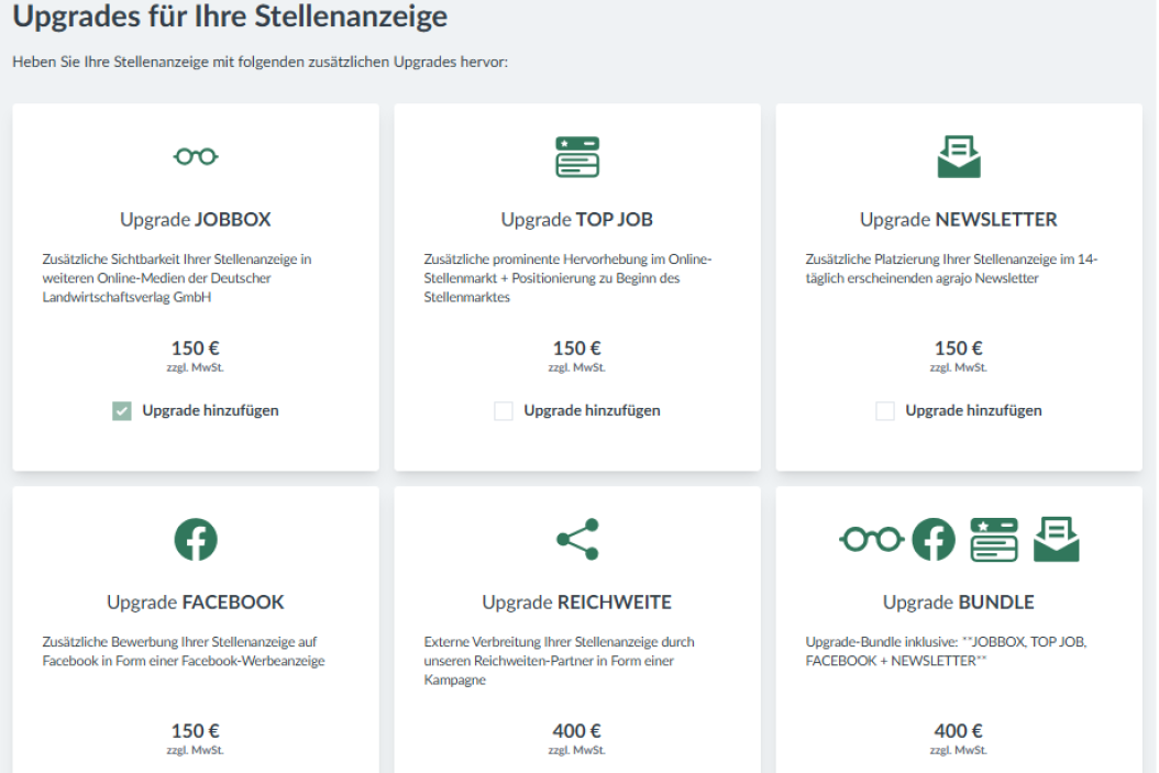 Upgrades für Ihre Stellenanzeige