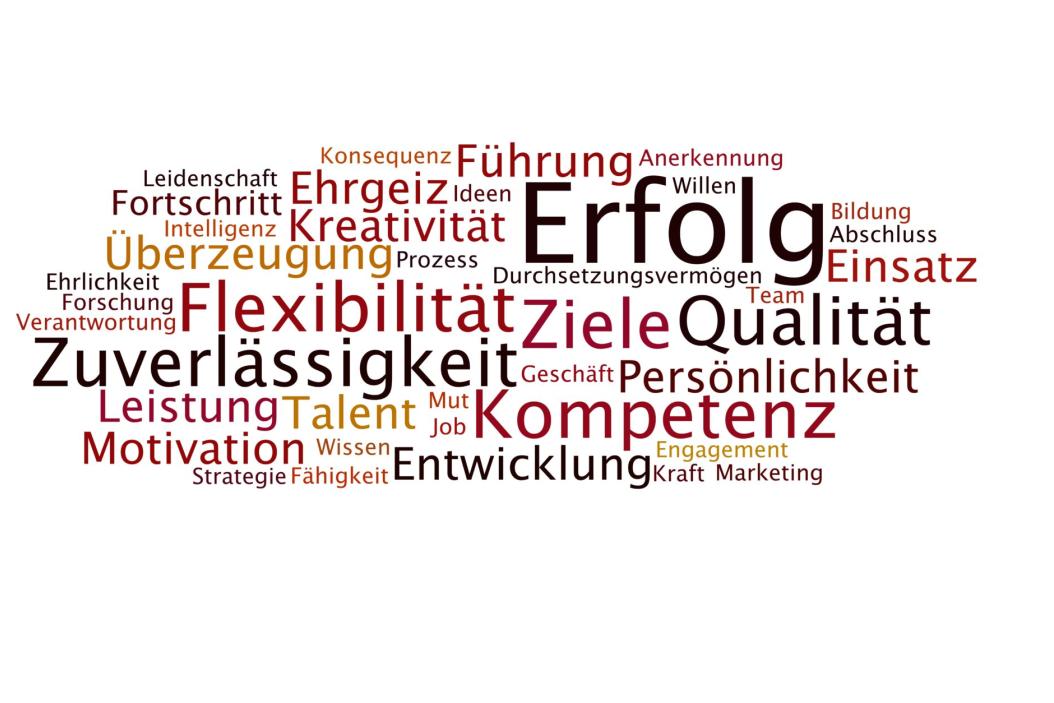 Verschiedene Soft-Skill-Begriffe in verschiedenen Größen und Farben: Erfolg, Flexibilität, Kompetenz, Talent, Führung, Entwicklung usw.