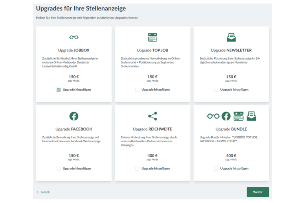 Upgrades für Ihre Stellenanzeige