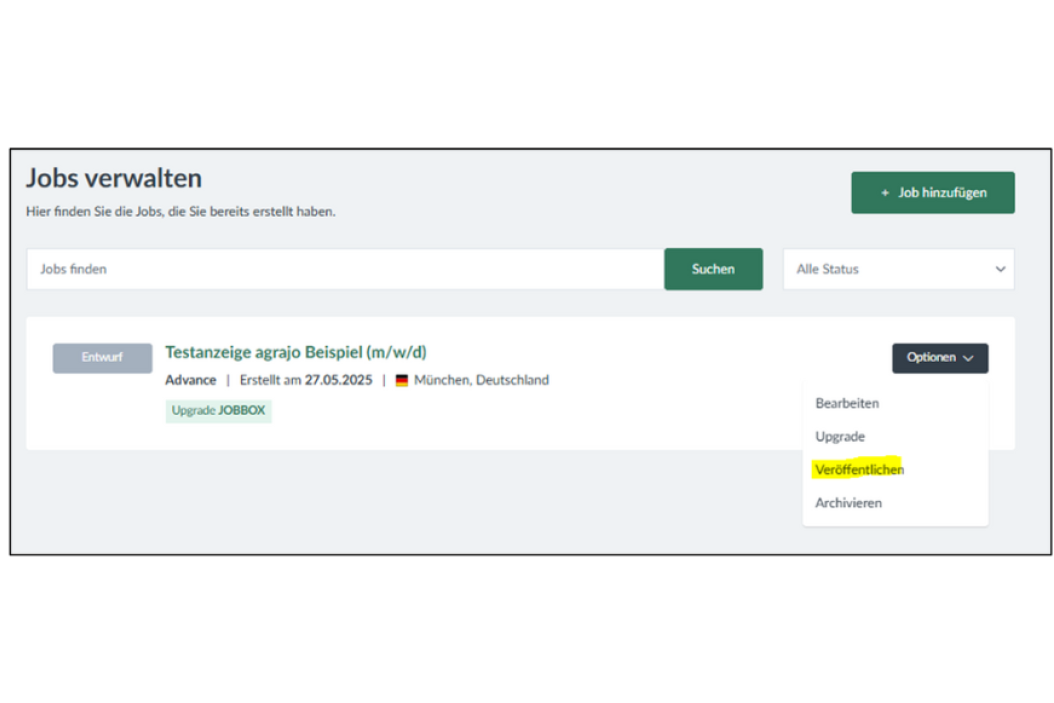 Jobs verwalten: Veröffentlichen