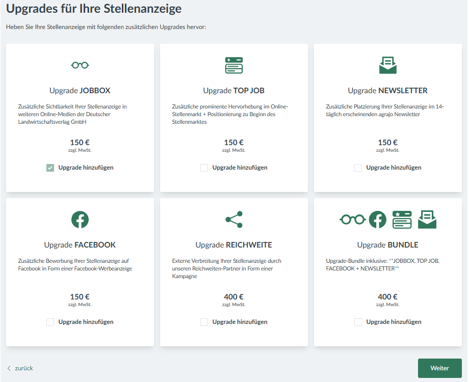 Upgrades für Ihre Stellenanzeige