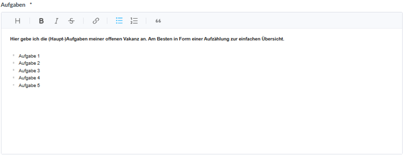 Stellenanzeige anlegen: Aufgaben