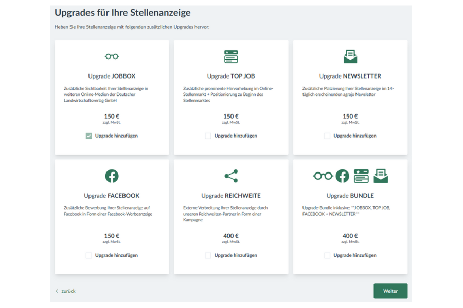 Upgrades für Ihre Stellenanzeige